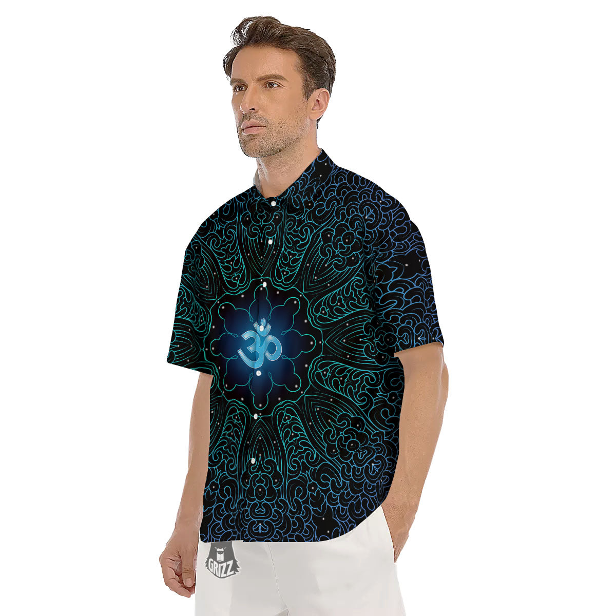 Om Psychedelic Print Men's Short Sleeve Shirts-grizzshop