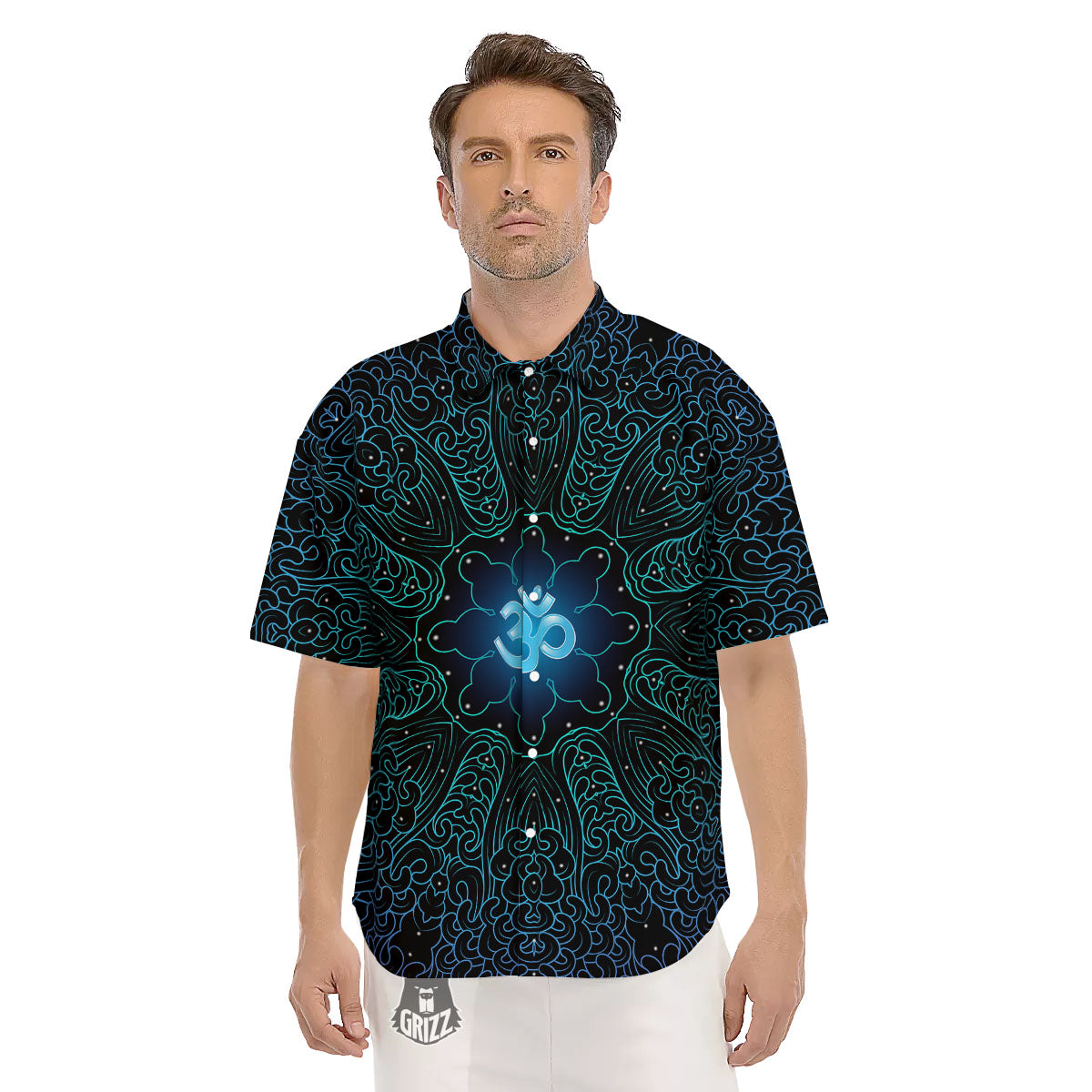 Om Psychedelic Print Men's Short Sleeve Shirts-grizzshop