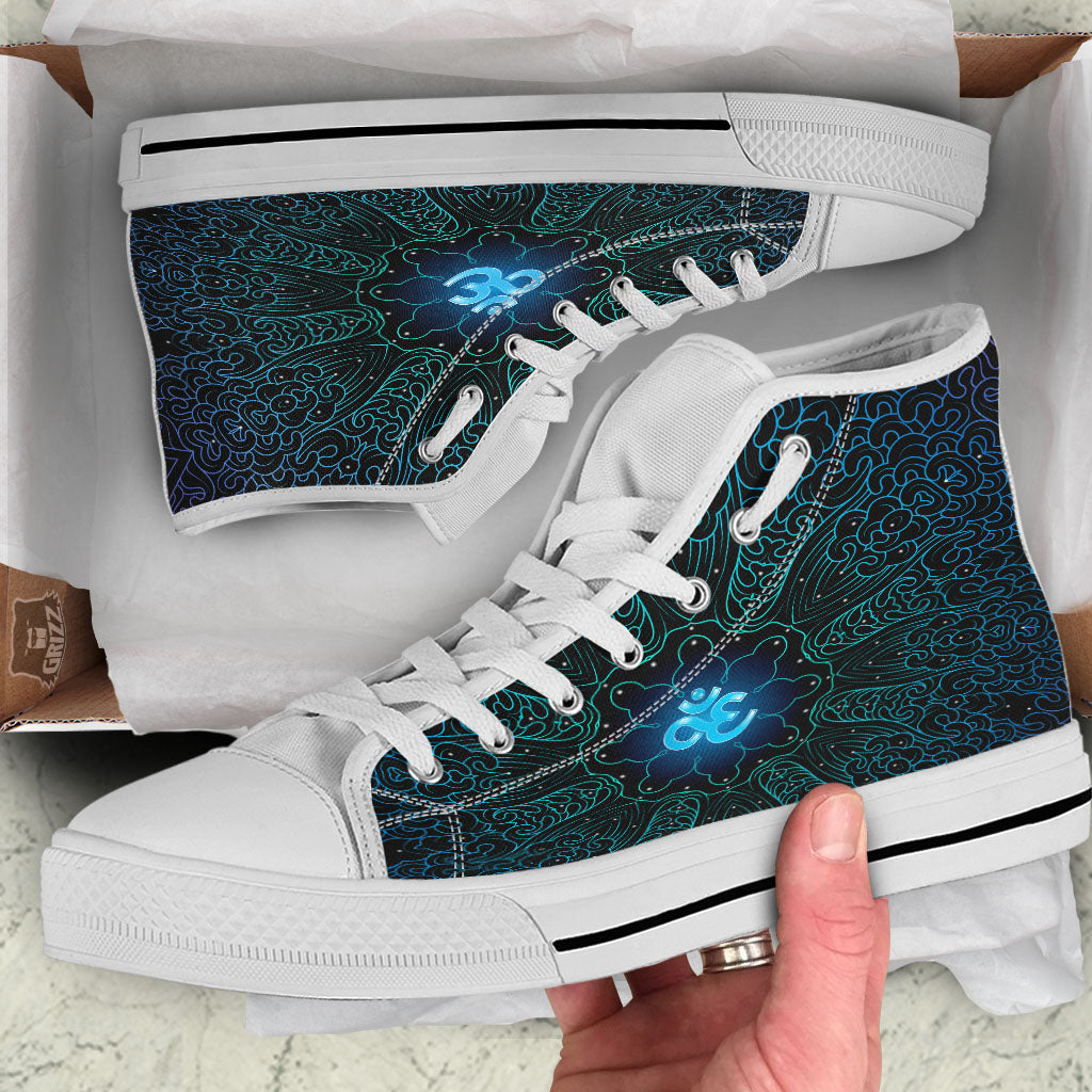 Om Psychedelic Print White High Top Shoes-grizzshop