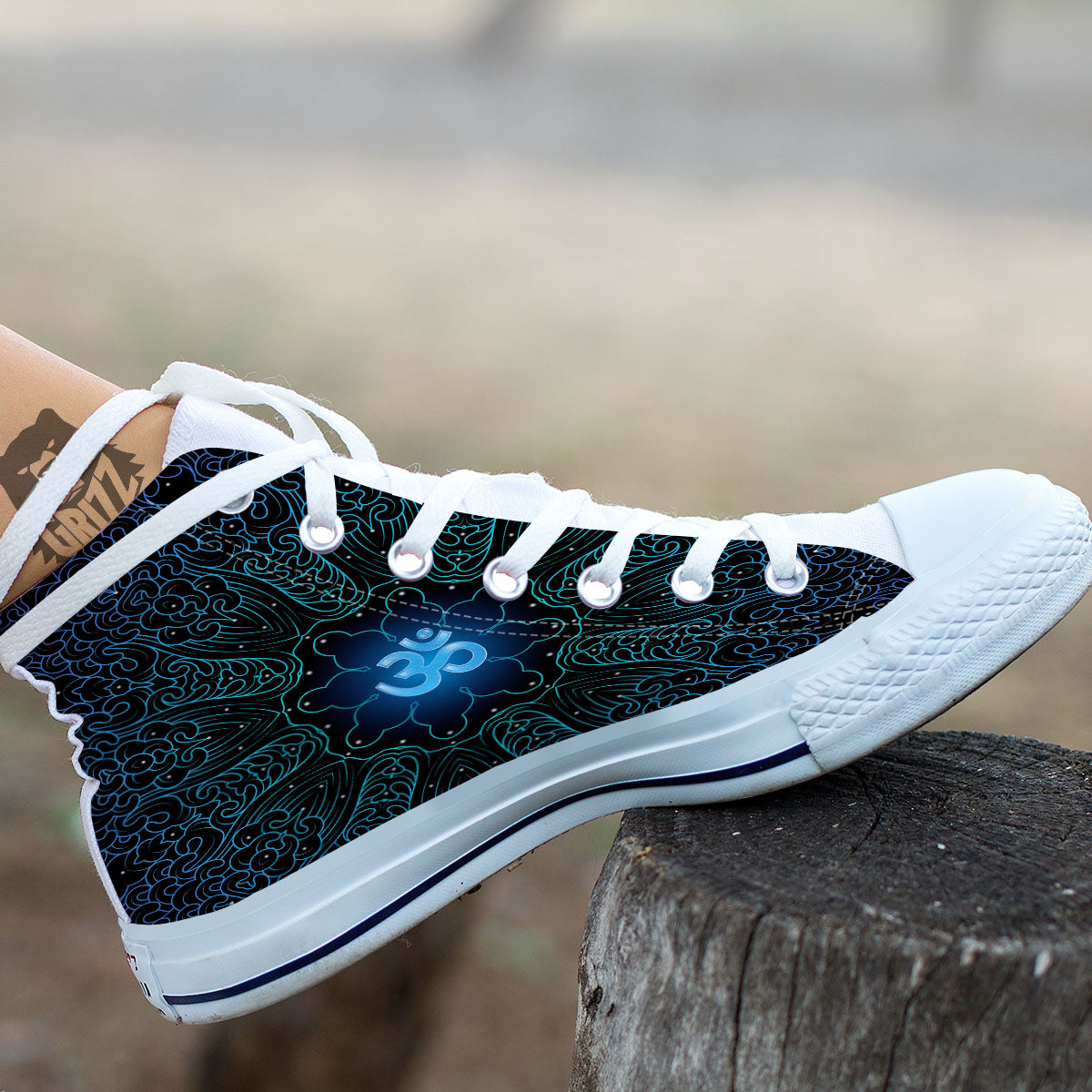 Om Psychedelic Print White High Top Shoes-grizzshop