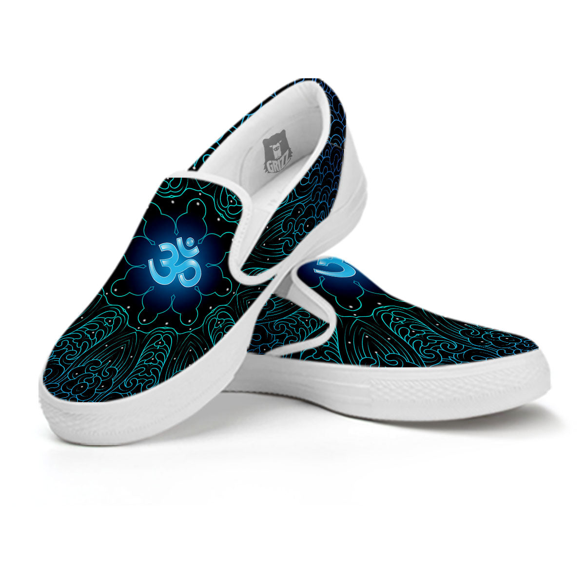 Om Psychedelic Print White Slip On Shoes-grizzshop