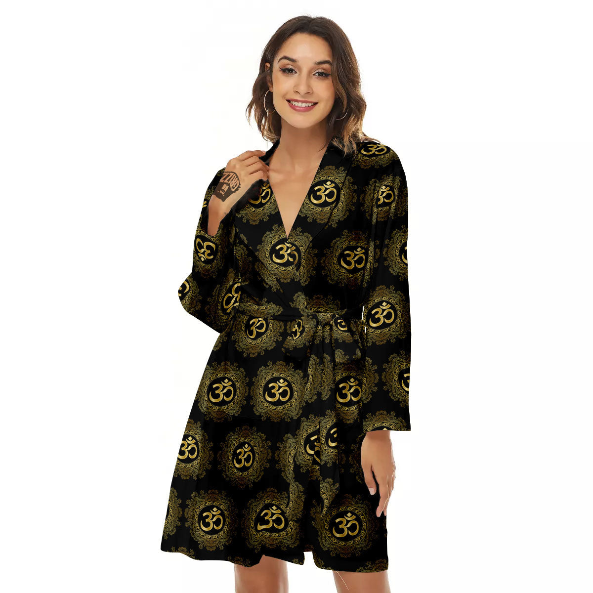 Om Sign Boho Print Pattern Women's Robe-grizzshop