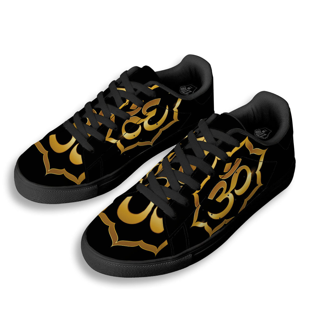 Om Sign Print Black Low Top Sneakers-grizzshop