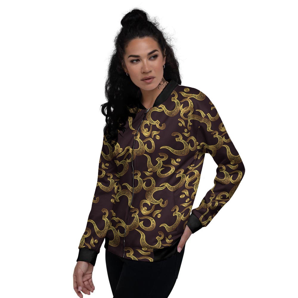 Om Sign Print Pattern Women's Bomber Jacket-grizzshop