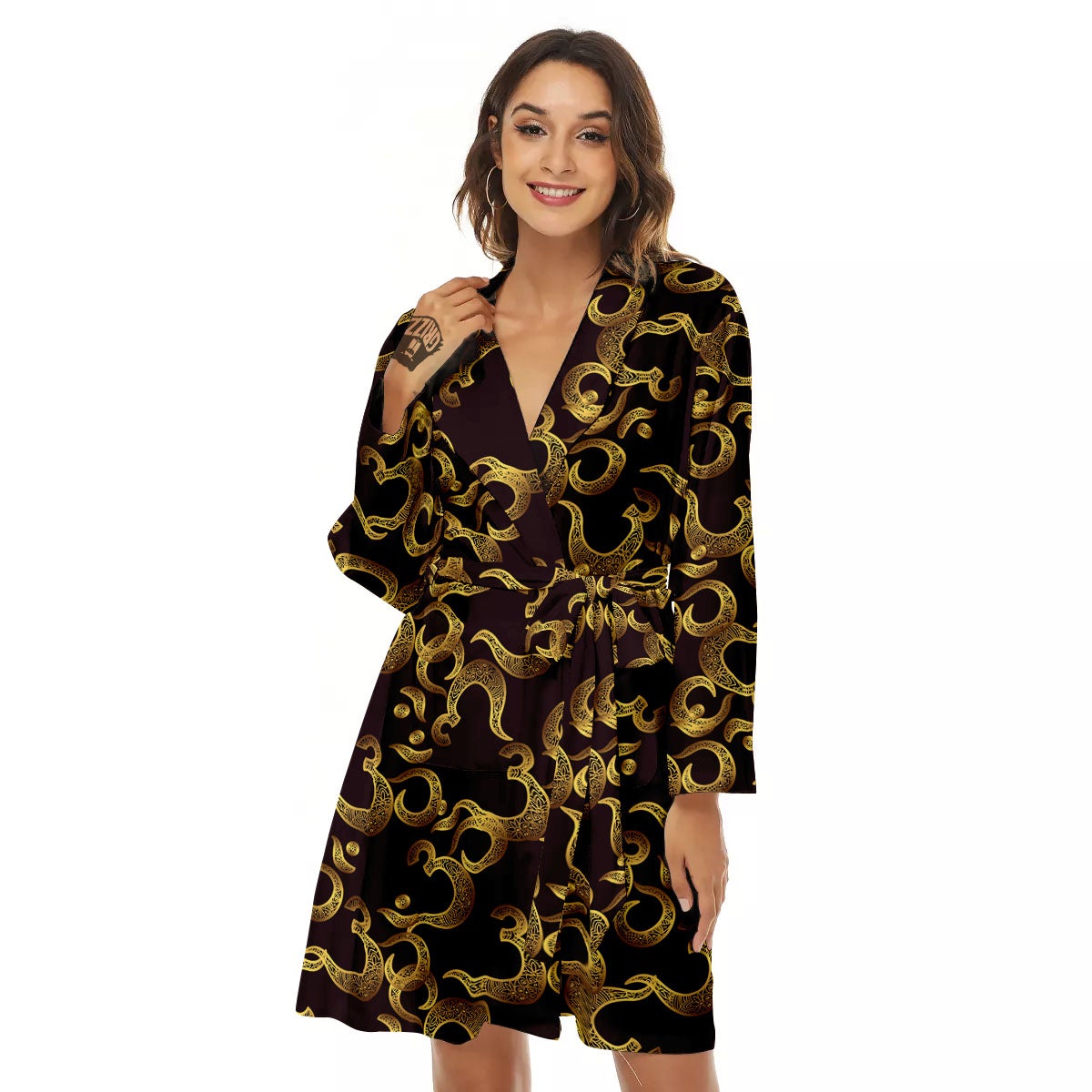 Om Sign Print Pattern Women's Robe-grizzshop
