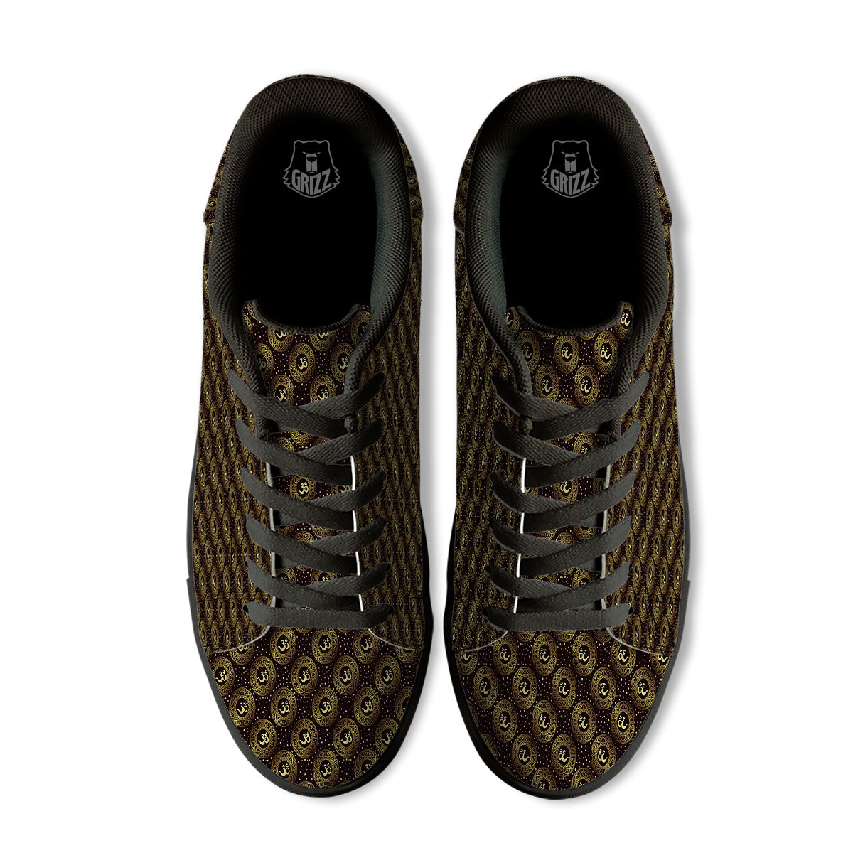 Om Symbol Gold Print Pattern Black Low Top Sneakers-grizzshop