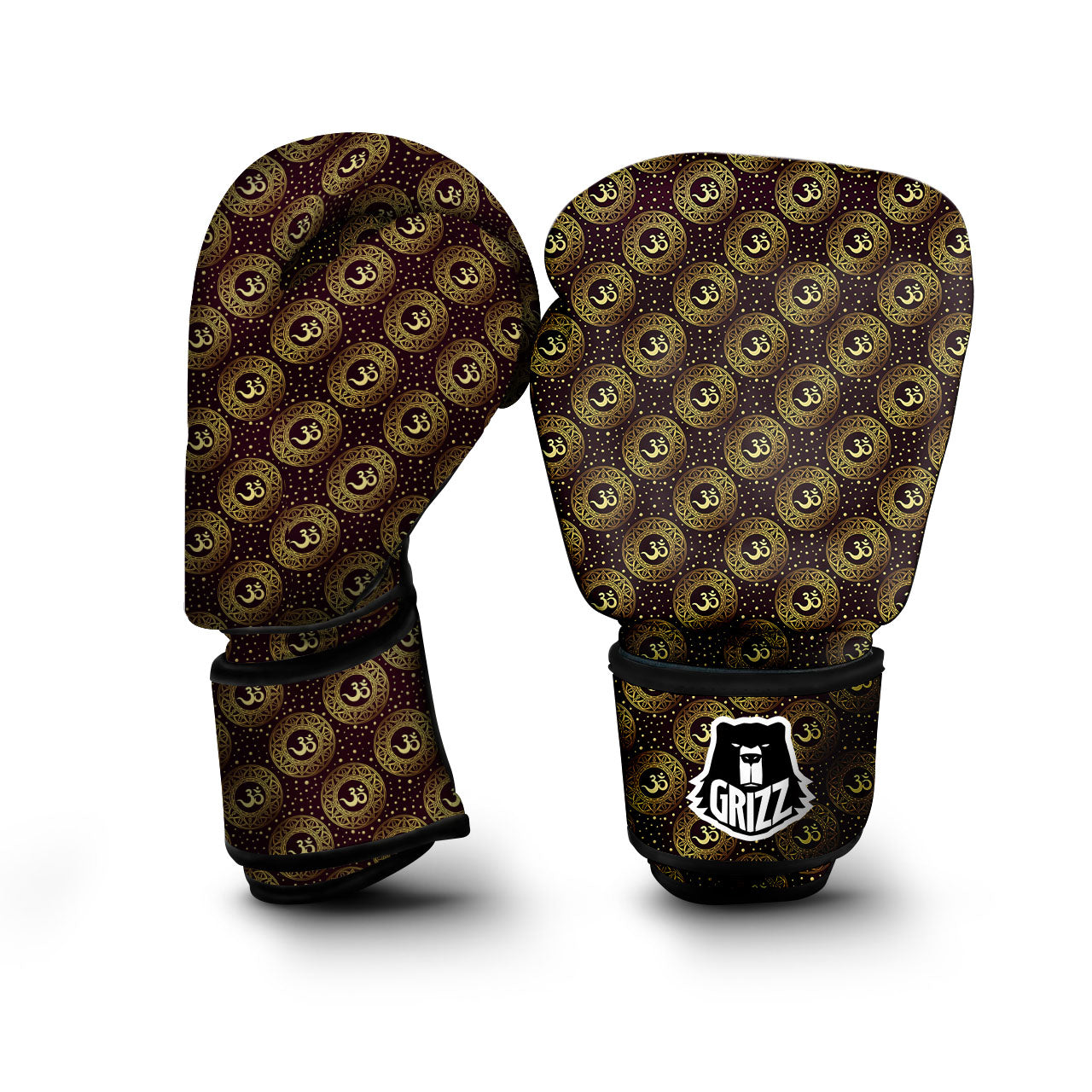 Om Symbol Gold Print Pattern Boxing Gloves-grizzshop
