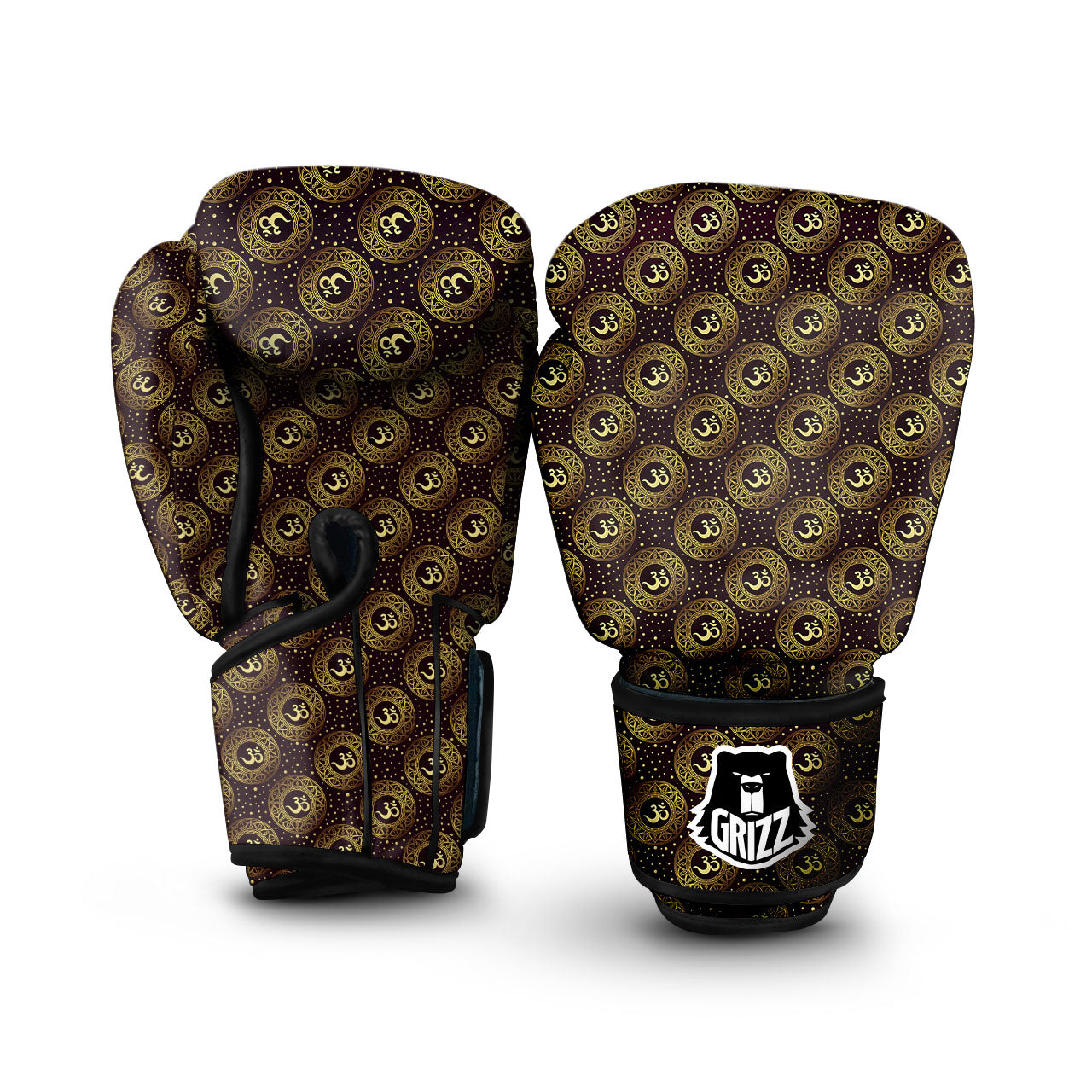 Om Symbol Gold Print Pattern Boxing Gloves-grizzshop