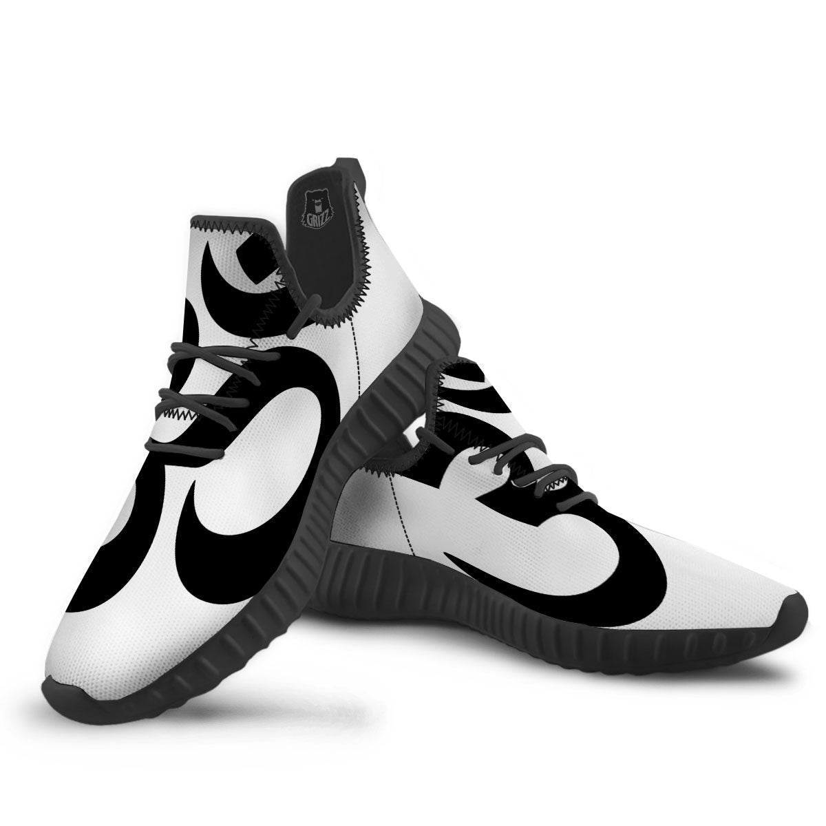 Om White And Black Print Black Walking Shoes-grizzshop