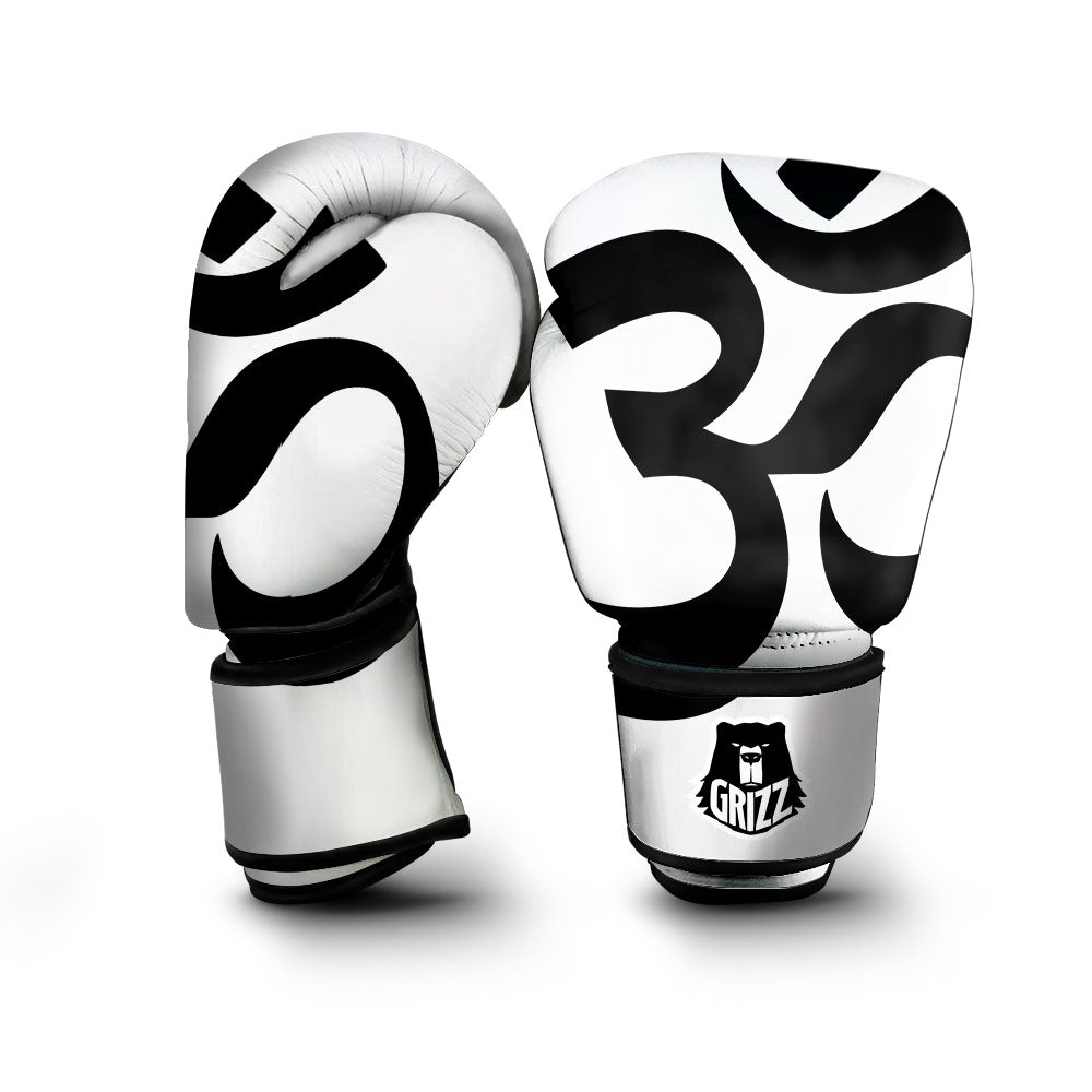 Om White And Black Print Boxing Gloves-grizzshop