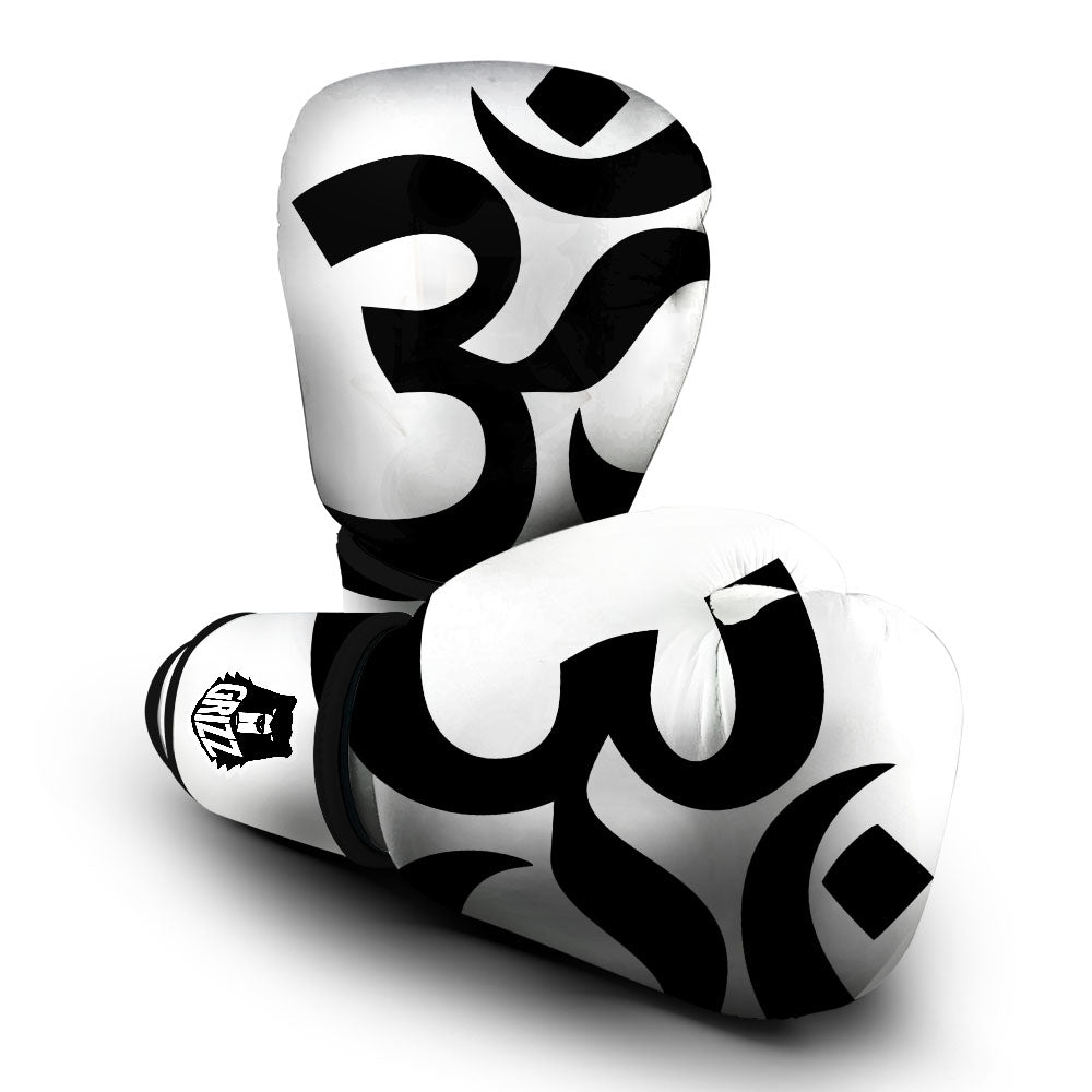 Om White And Black Print Boxing Gloves-grizzshop