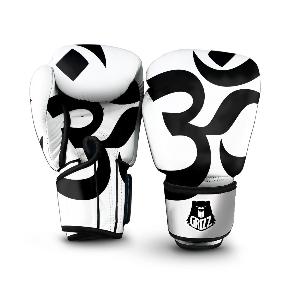 Om White And Black Print Boxing Gloves-grizzshop