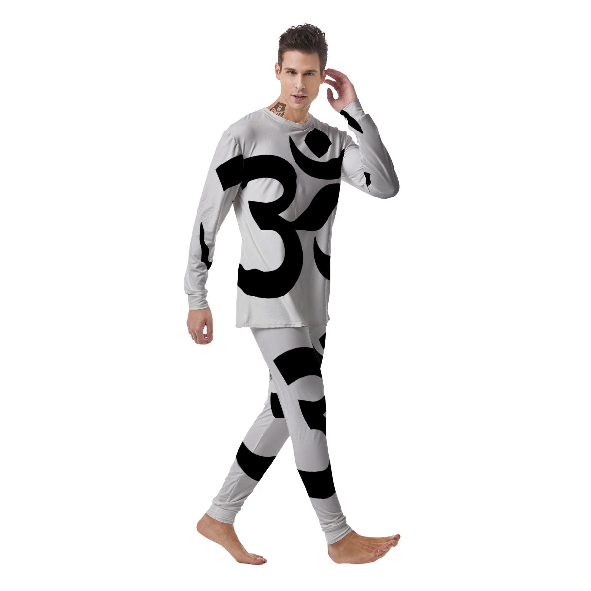 Om White And Black Print Men's Pajamas-grizzshop