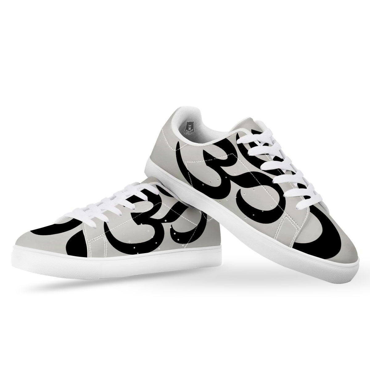 Om White And Black Print White Low Top Sneakers-grizzshop