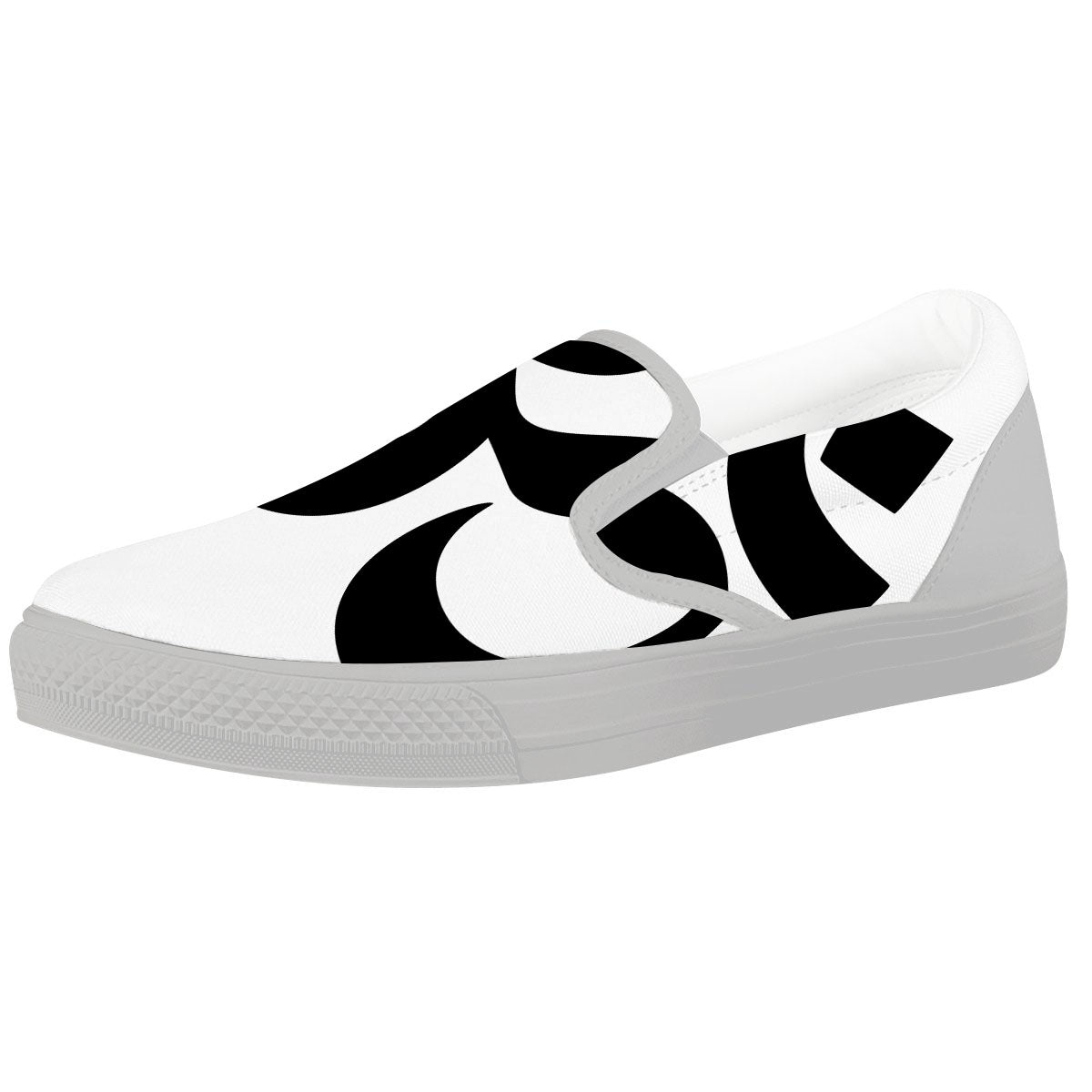 Om White And Black Print White Slip On Shoes-grizzshop
