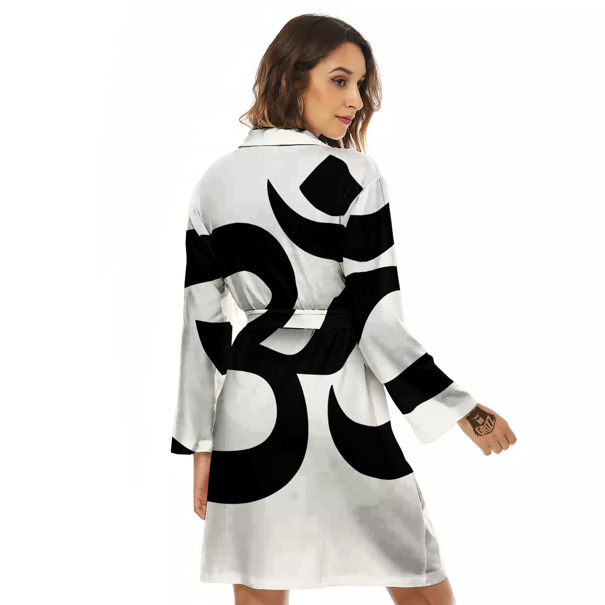 Om White And Black Print Women's Robe-grizzshop