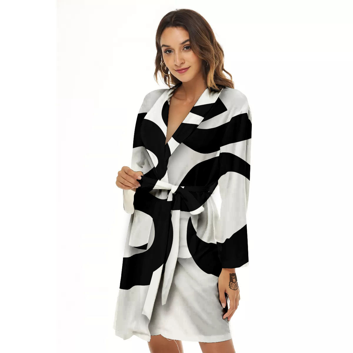 Om White And Black Print Women's Robe-grizzshop
