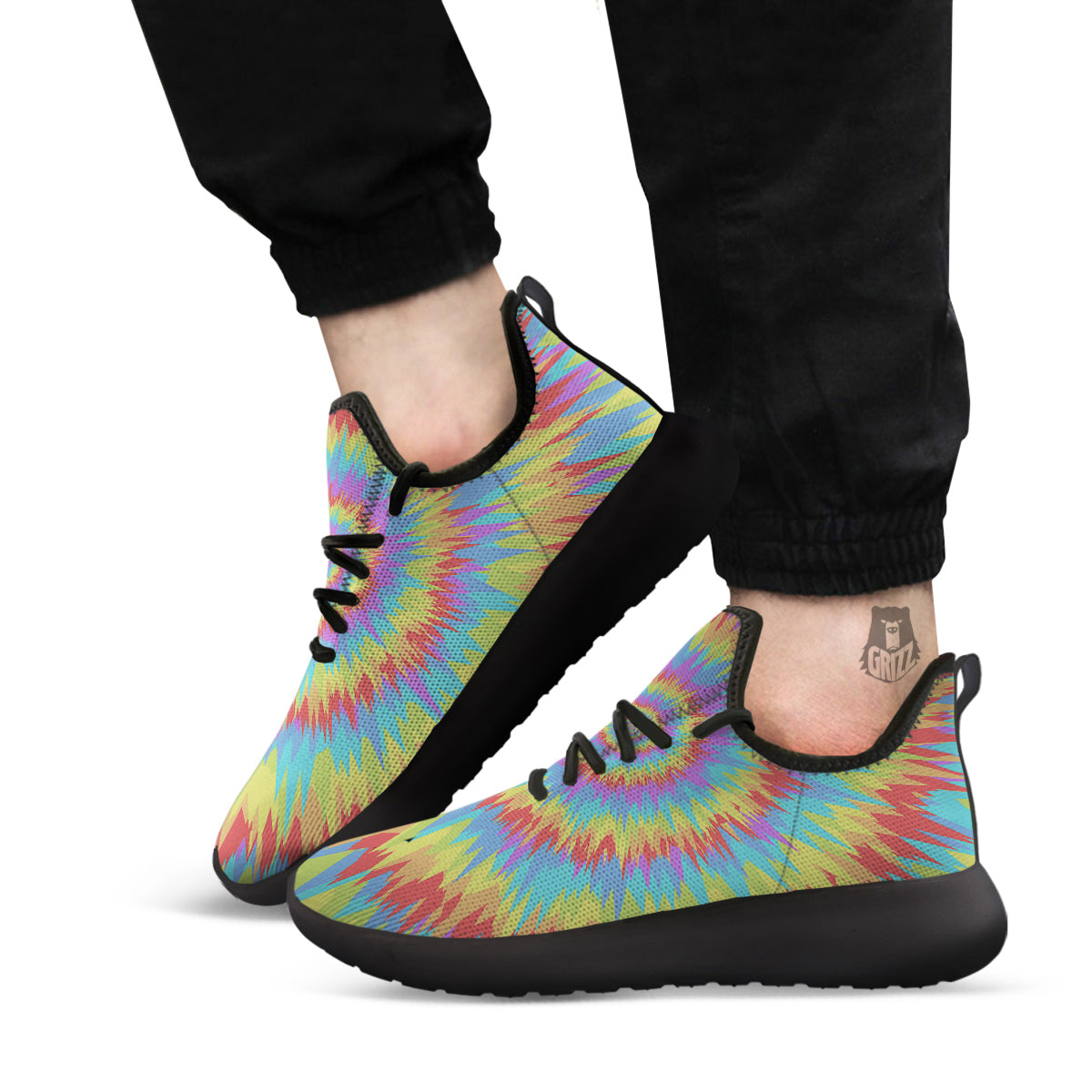 Optical Illusion Colorful Psychedelic Black Athletic Shoes-grizzshop