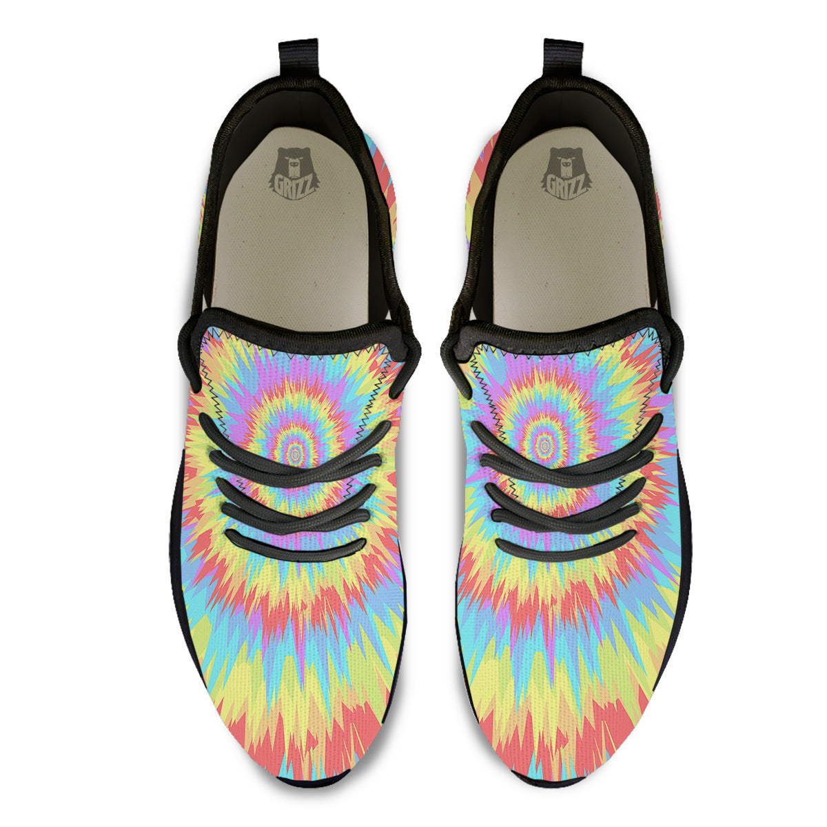Optical Illusion Colorful Psychedelic Black Athletic Shoes-grizzshop