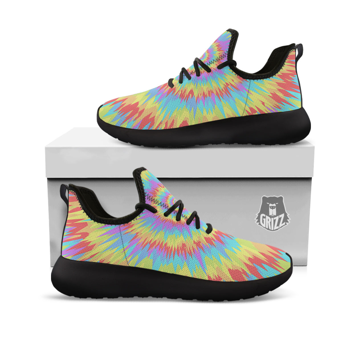Optical Illusion Colorful Psychedelic Black Athletic Shoes-grizzshop