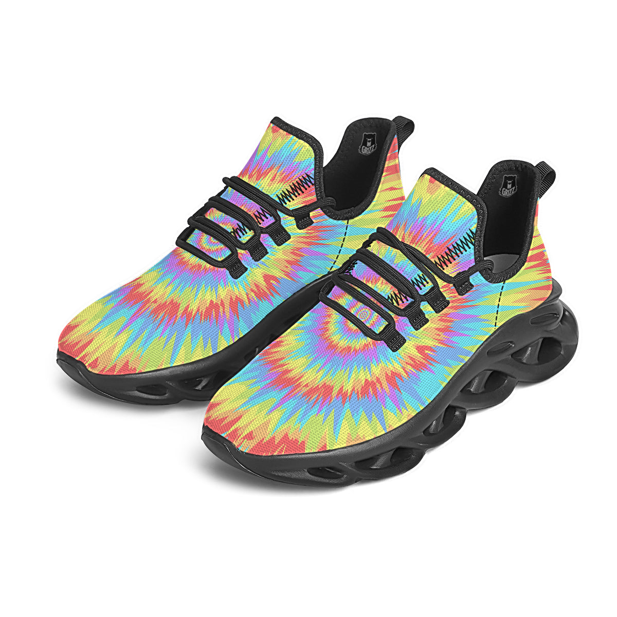 Optical Illusion Colorful Psychedelic Black Running Shoes-grizzshop
