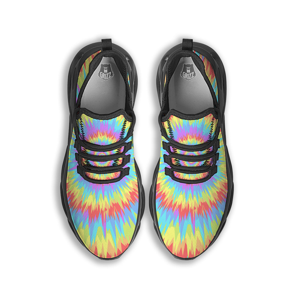 Optical Illusion Colorful Psychedelic Black Running Shoes-grizzshop