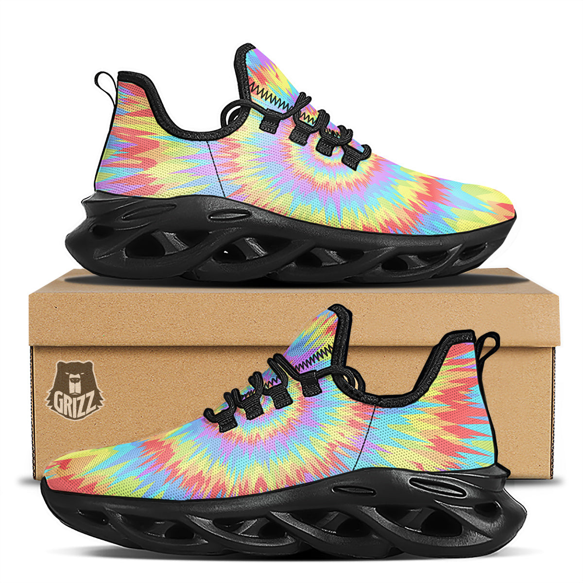 Optical Illusion Colorful Psychedelic Black Running Shoes-grizzshop