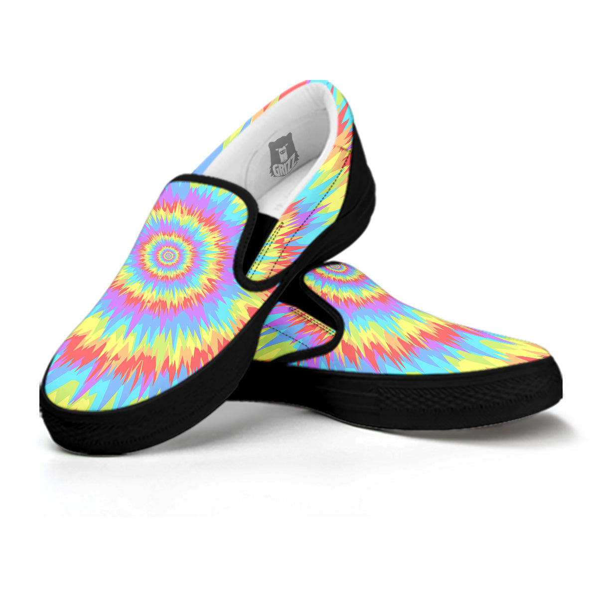 Optical Illusion Colorful Psychedelic Black Slip On Shoes-grizzshop
