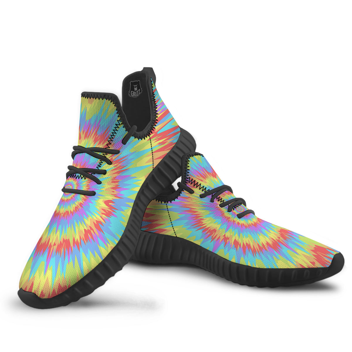 Optical Illusion Colorful Psychedelic Black Walking Shoes-grizzshop
