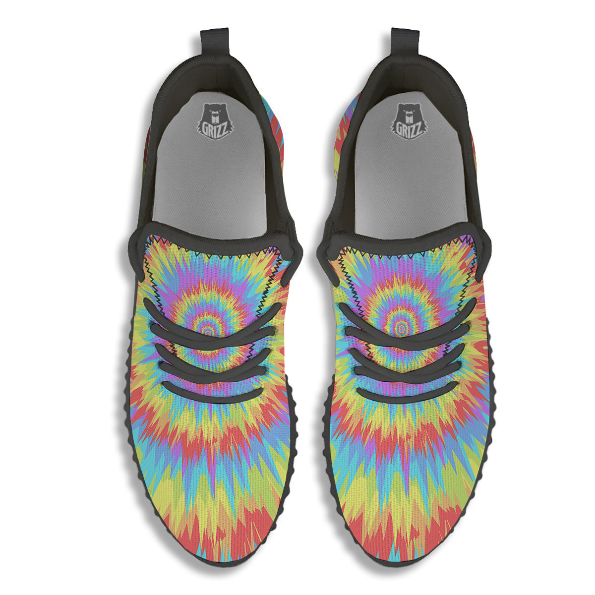 Optical Illusion Colorful Psychedelic Black Walking Shoes-grizzshop