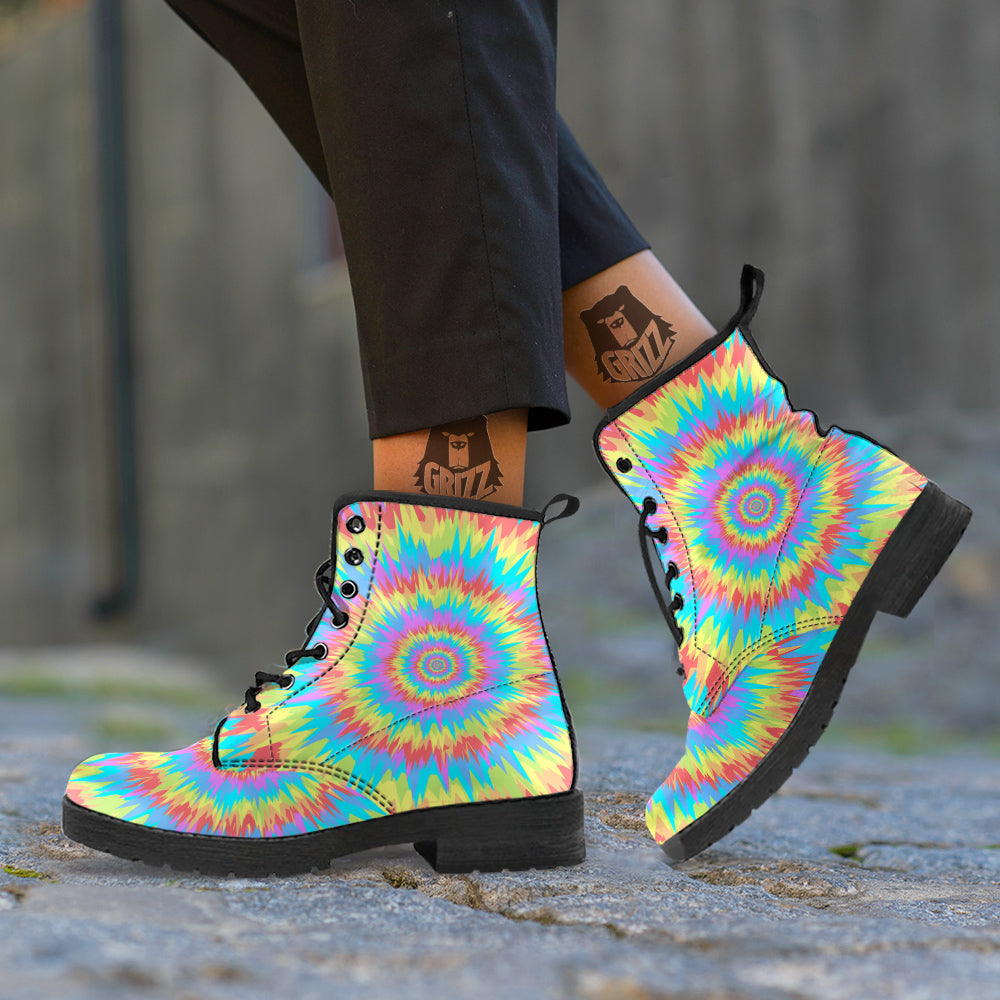 Optical Illusion Colorful Psychedelic Leather Boots-grizzshop