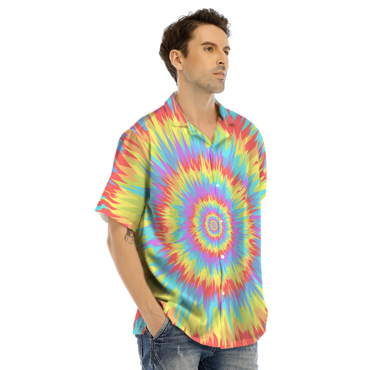 Optical Illusion Colorful Psychedelic Men's Hawaiian Shirt-grizzshop