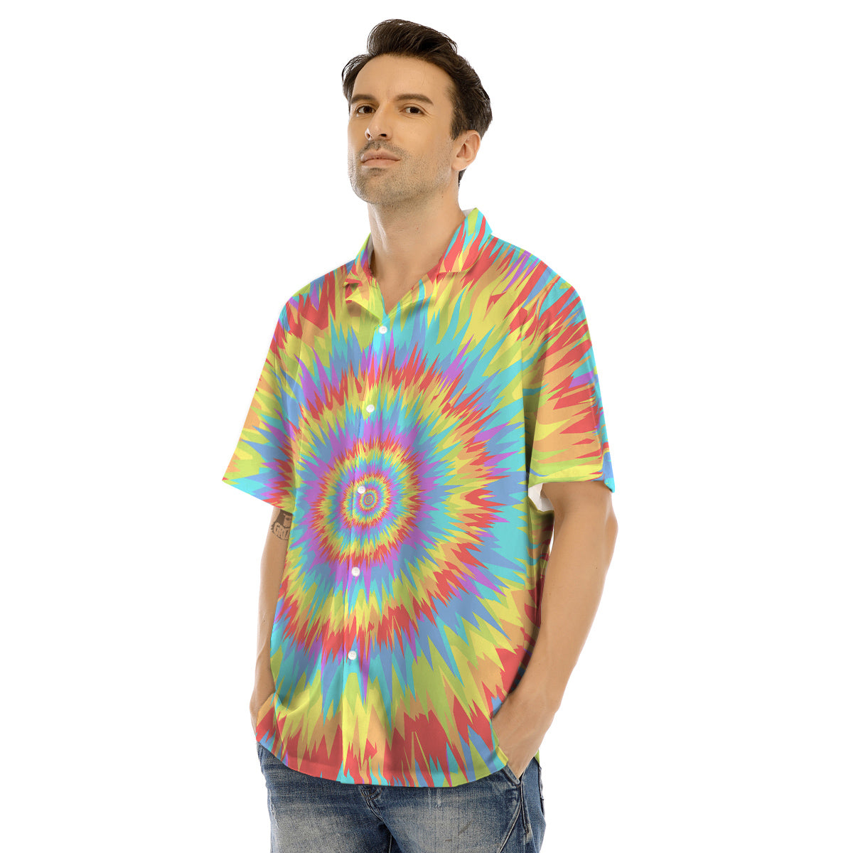 Optical Illusion Colorful Psychedelic Men's Hawaiian Shirt-grizzshop