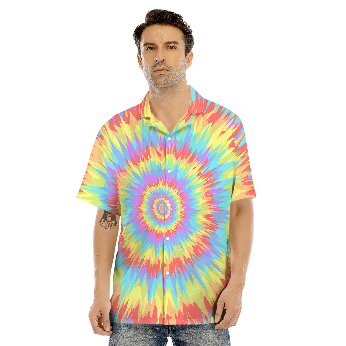 Optical Illusion Colorful Psychedelic Men's Hawaiian Shirt-grizzshop