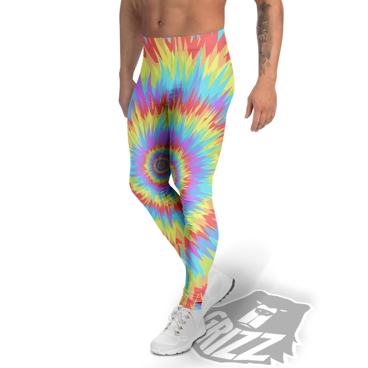 Optical Illusion Colorful Psychedelic Men's Leggings-grizzshop