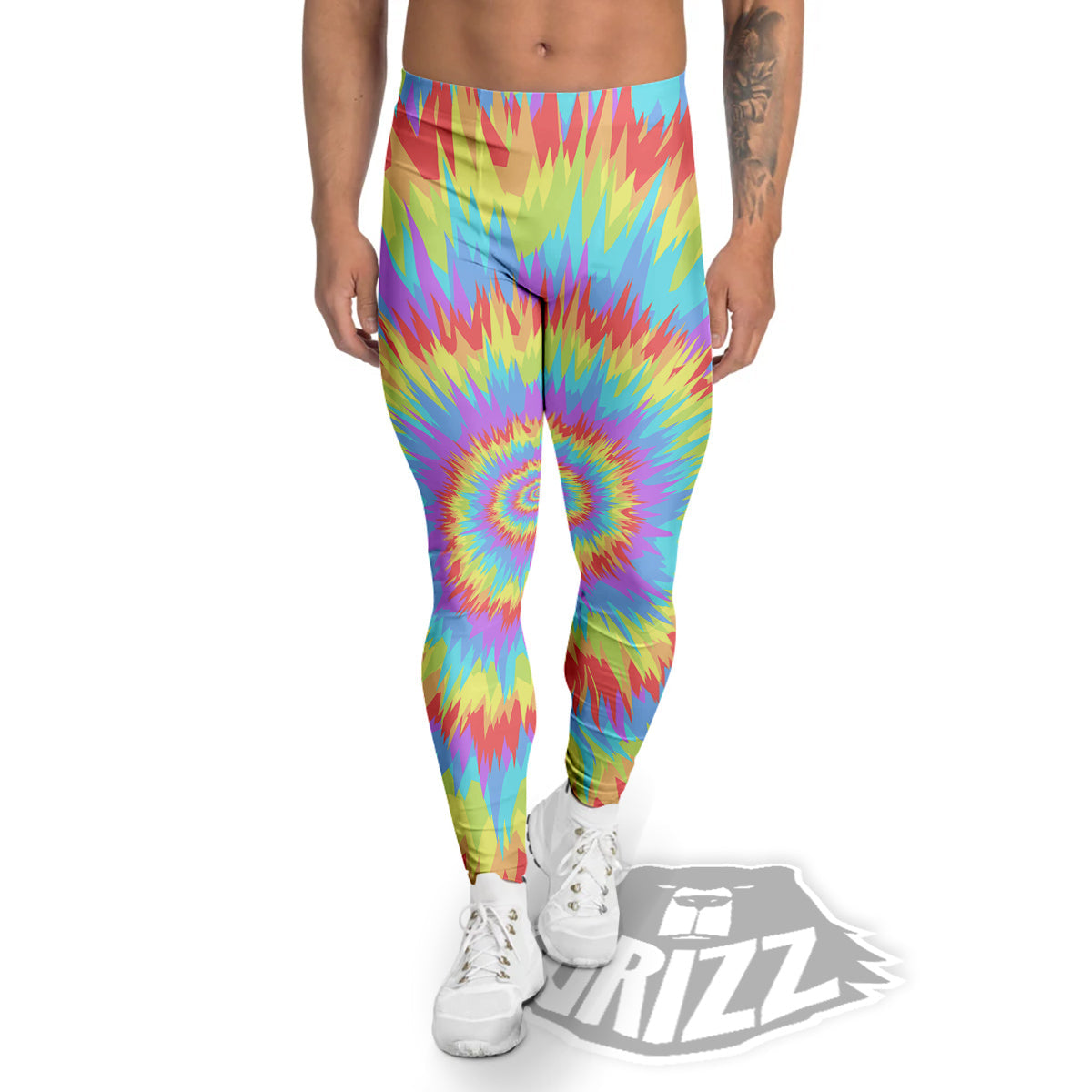 Optical Illusion Colorful Psychedelic Men's Leggings-grizzshop