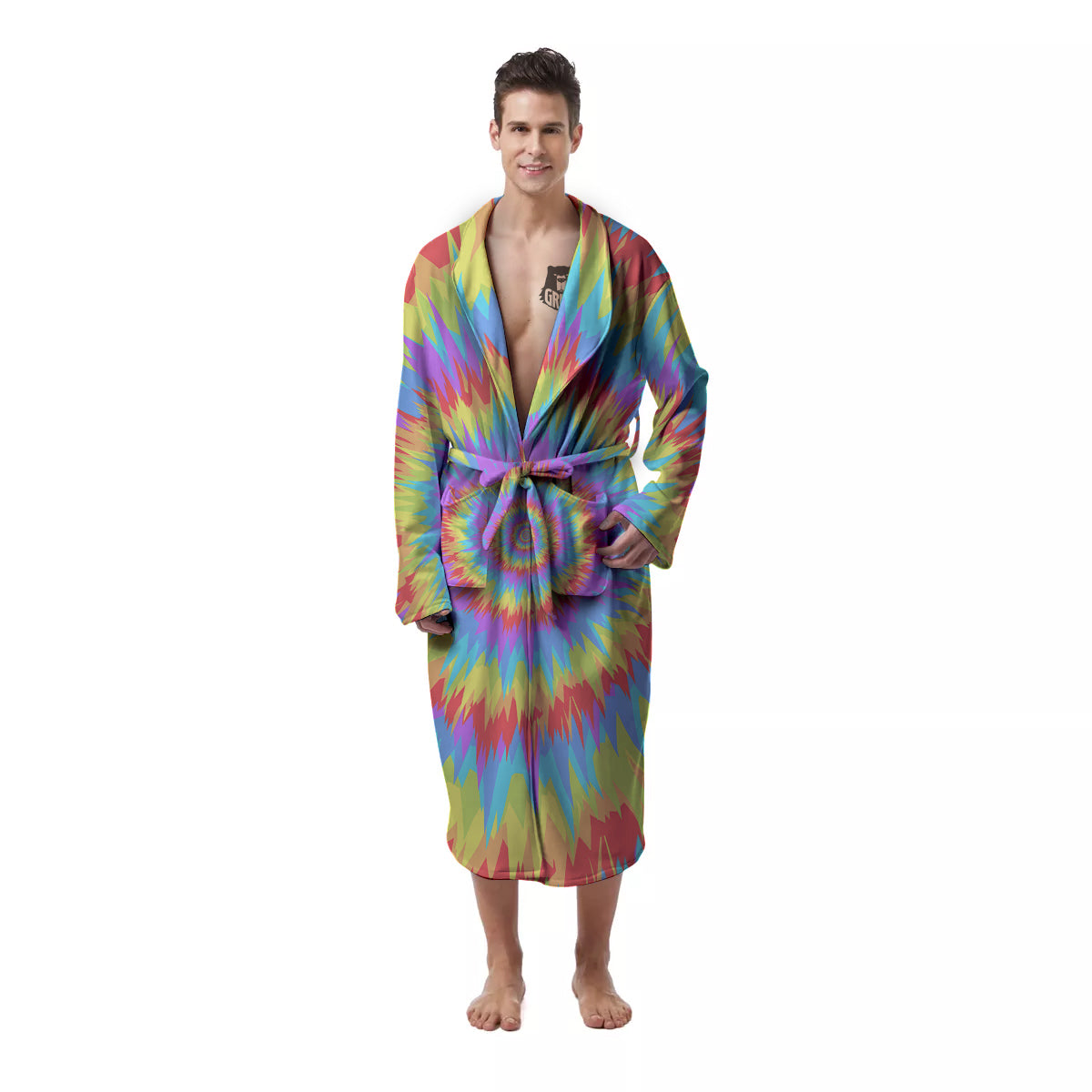 Optical Illusion Colorful Psychedelic Men's Robe-grizzshop