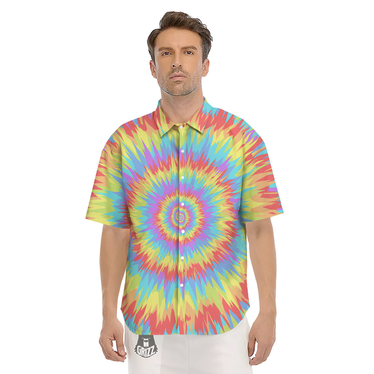 Optical Illusion Colorful Psychedelic Men's Short Sleeve Shirts-grizzshop
