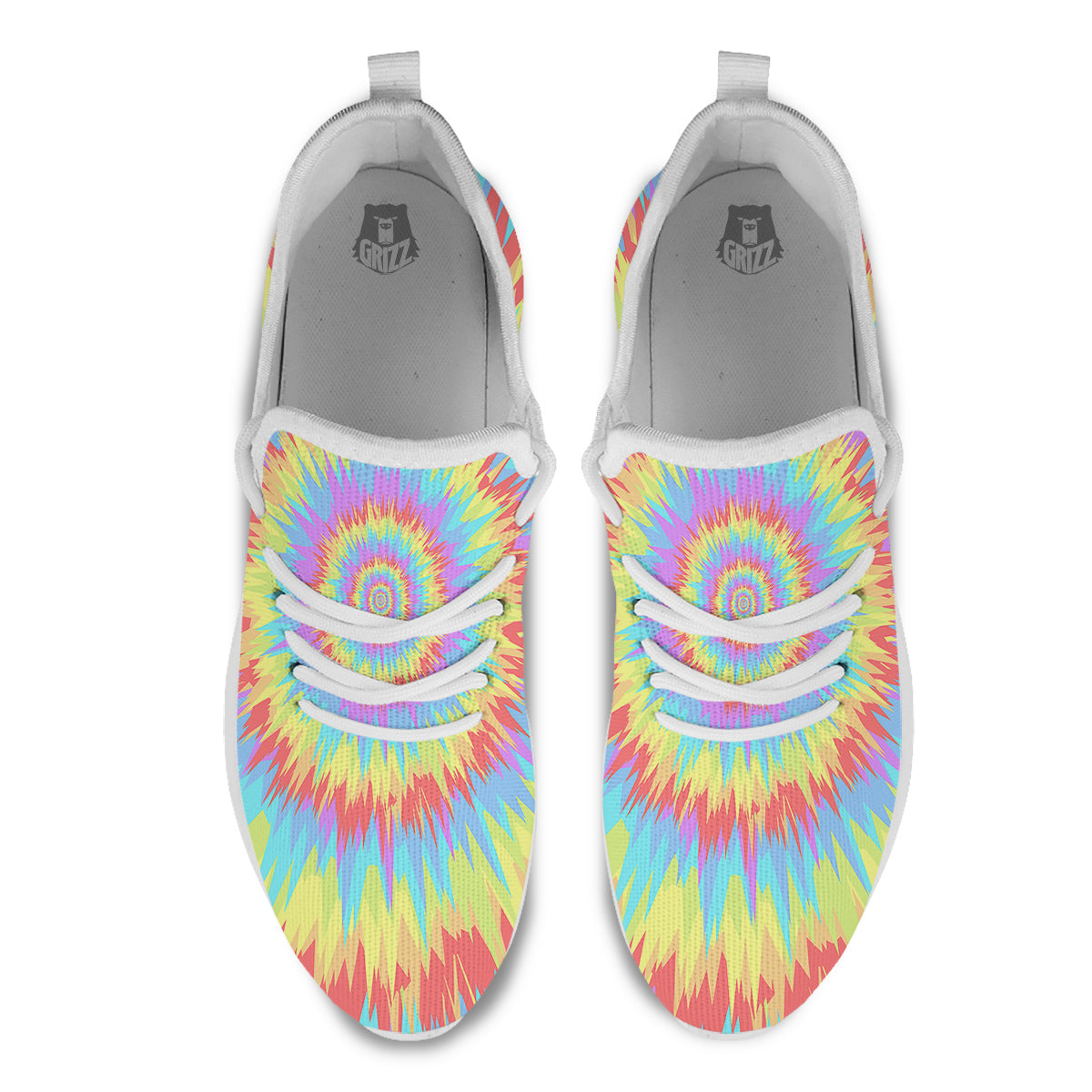 Optical Illusion Colorful Psychedelic White Athletic Shoes-grizzshop