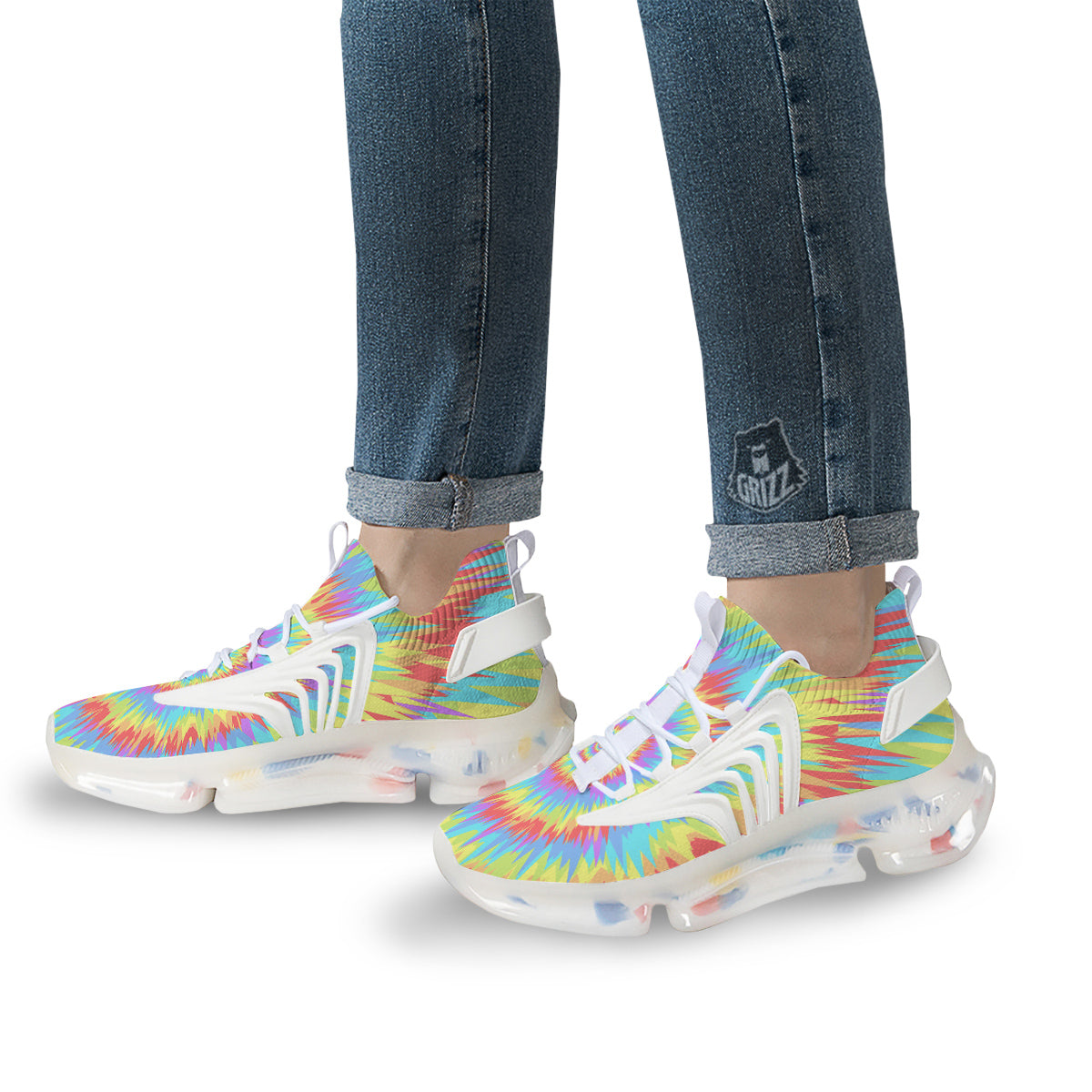 Optical Illusion Colorful Psychedelic White Gym Shoes-grizzshop
