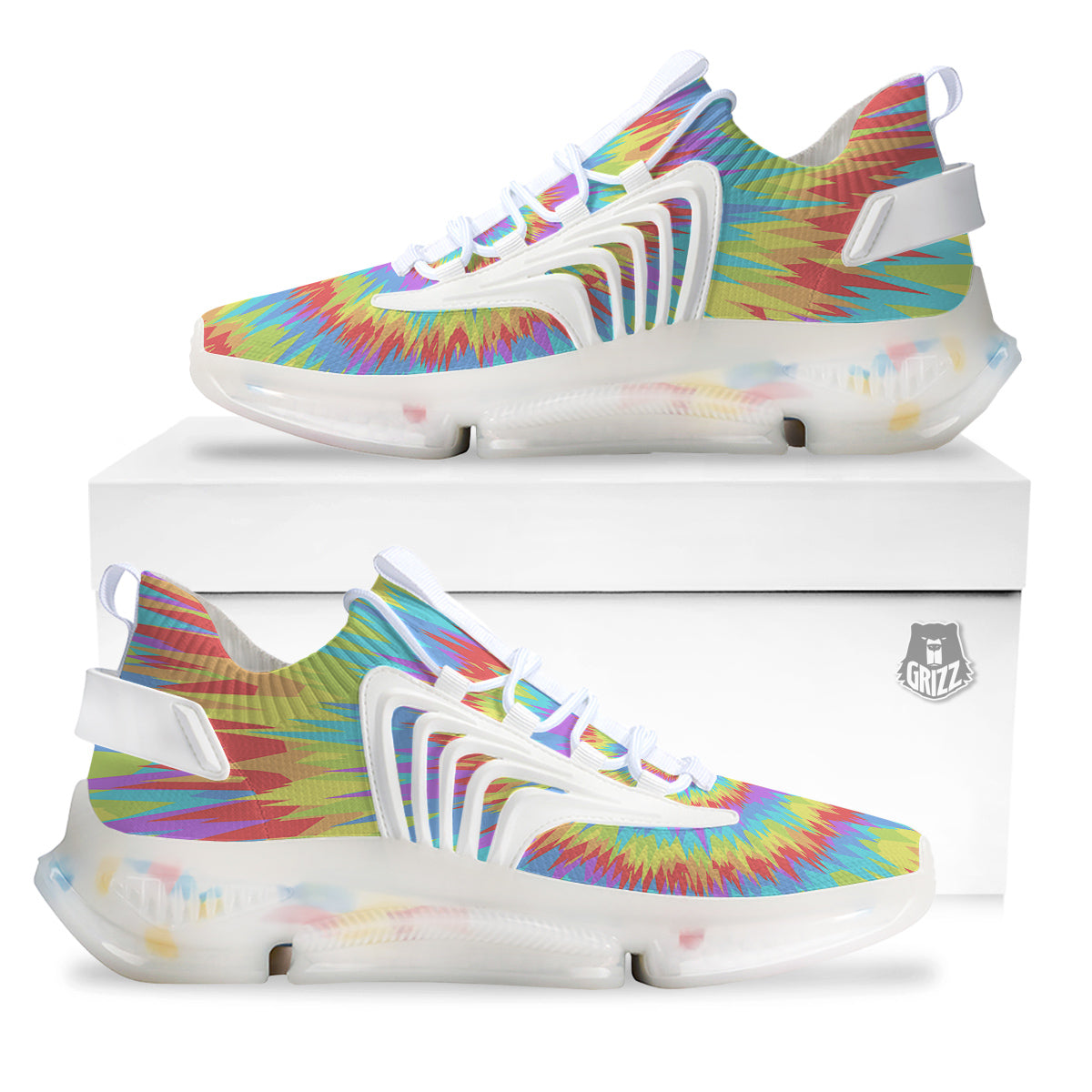 Optical Illusion Colorful Psychedelic White Gym Shoes-grizzshop