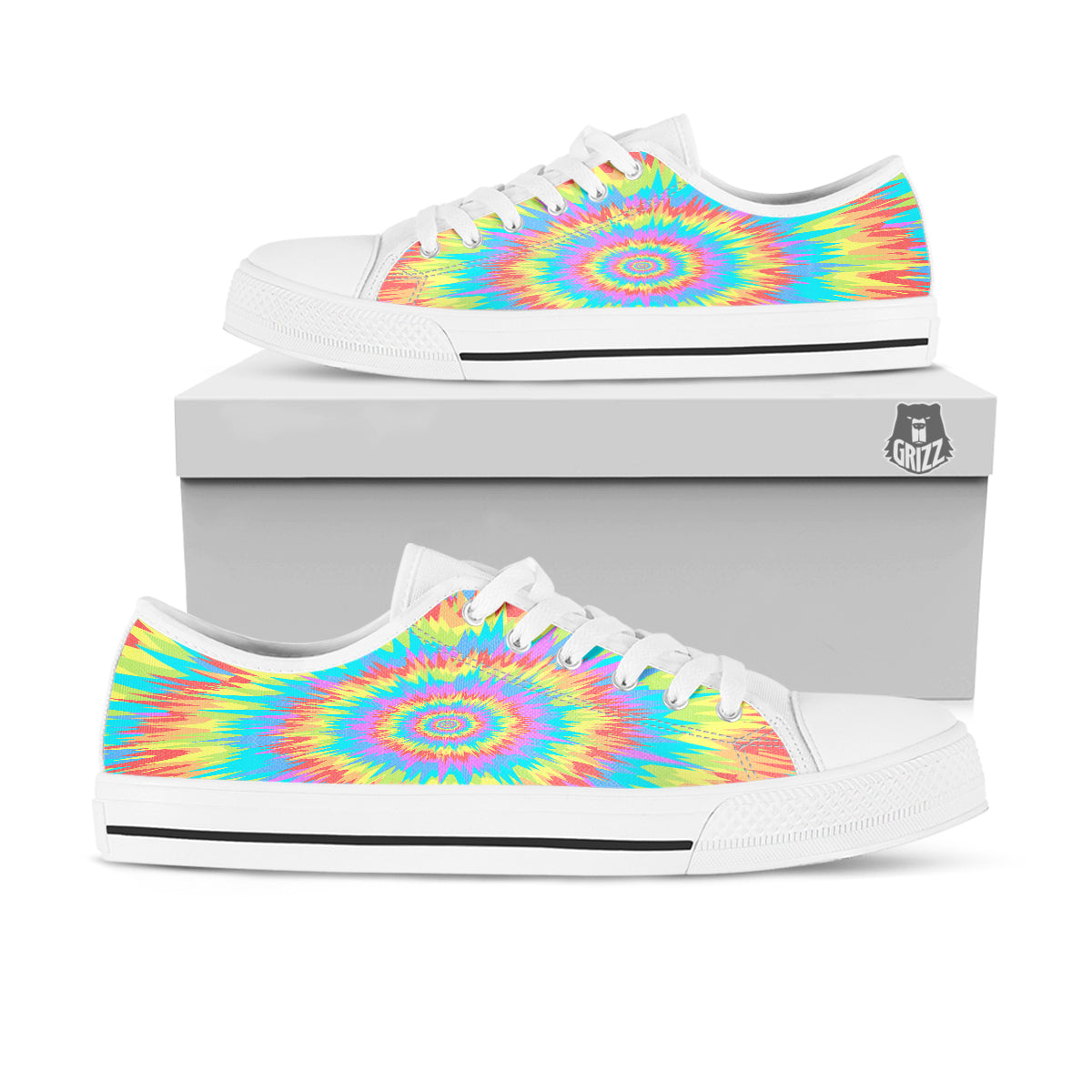 Optical Illusion Colorful Psychedelic White Low Top Shoes-grizzshop