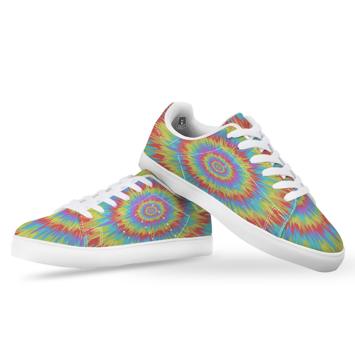Optical Illusion Colorful Psychedelic White Low Top Sneakers-grizzshop