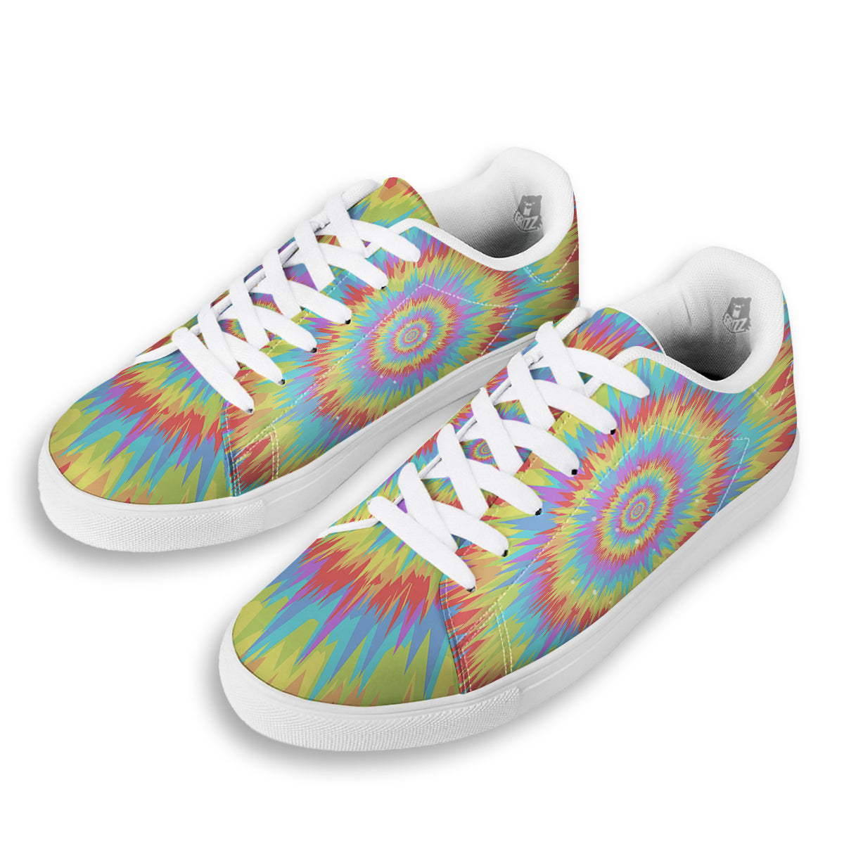 Optical Illusion Colorful Psychedelic White Low Top Sneakers-grizzshop