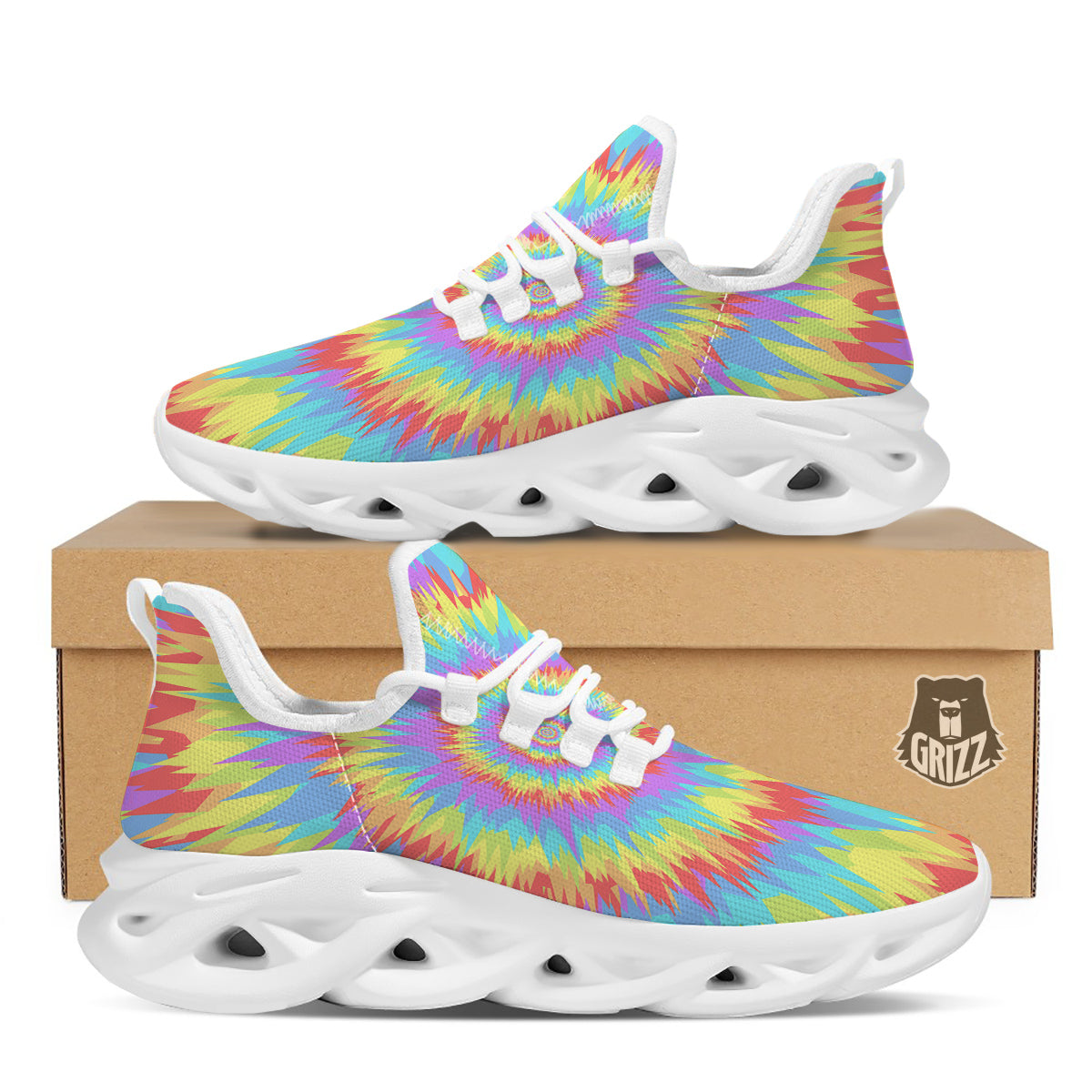 Optical Illusion Colorful Psychedelic White Running Shoes-grizzshop