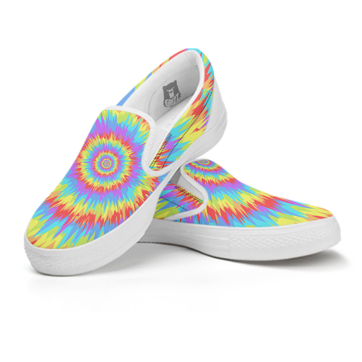 Optical Illusion Colorful Psychedelic White Slip On Shoes-grizzshop