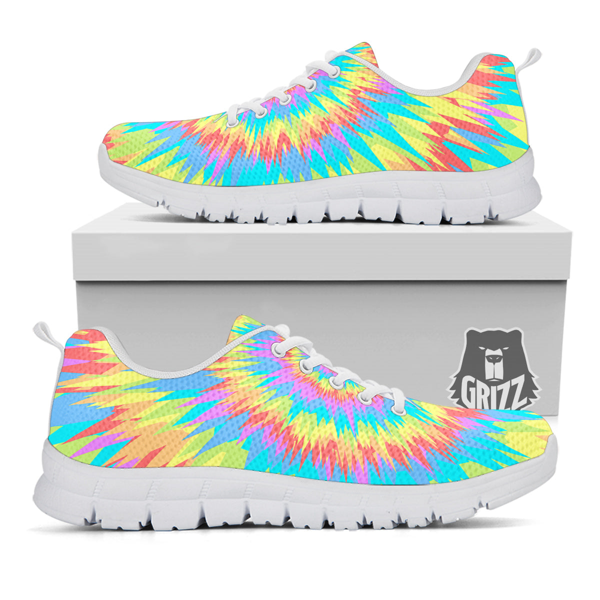 Optical Illusion Colorful Psychedelic White Sneaker-grizzshop