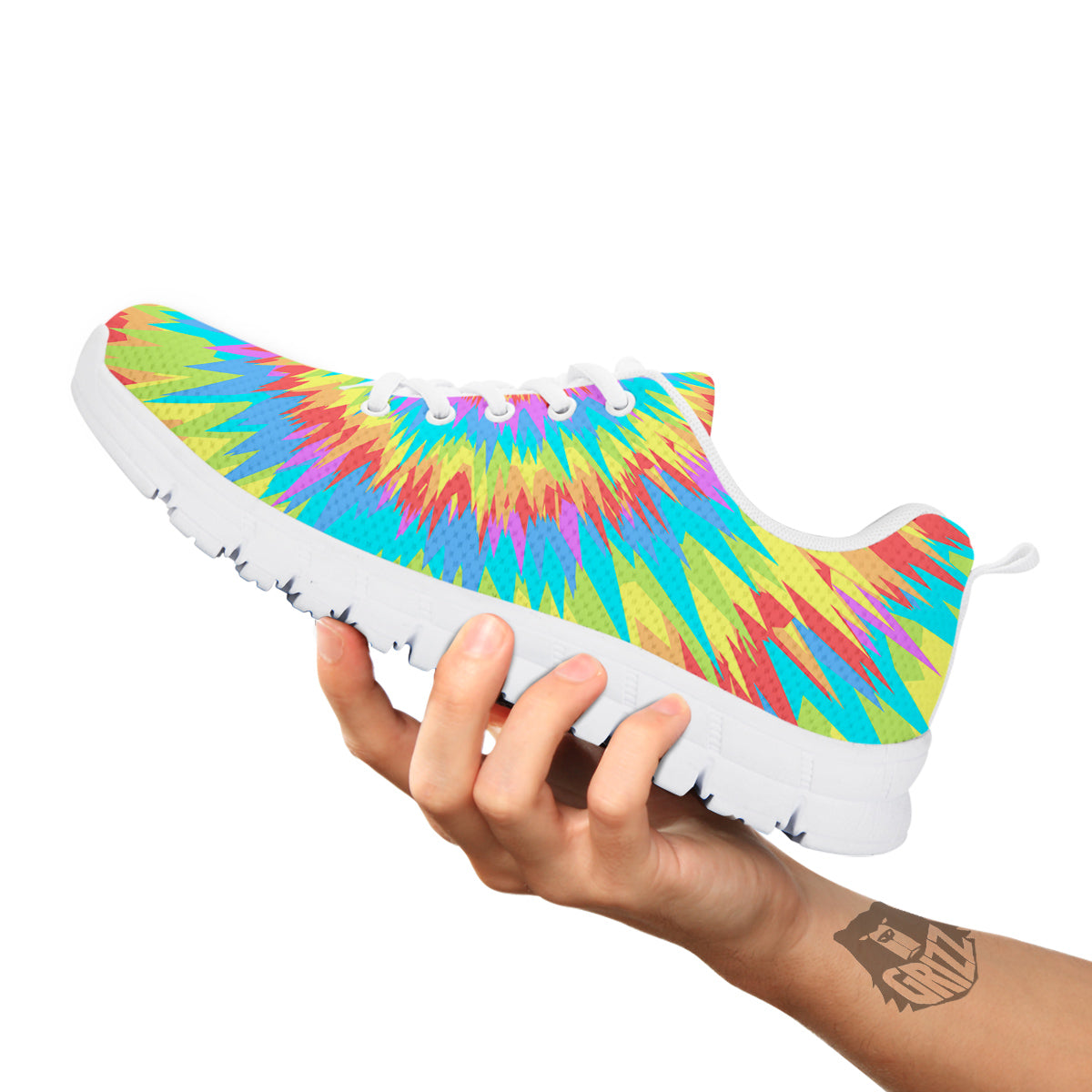 Optical Illusion Colorful Psychedelic White Sneaker-grizzshop
