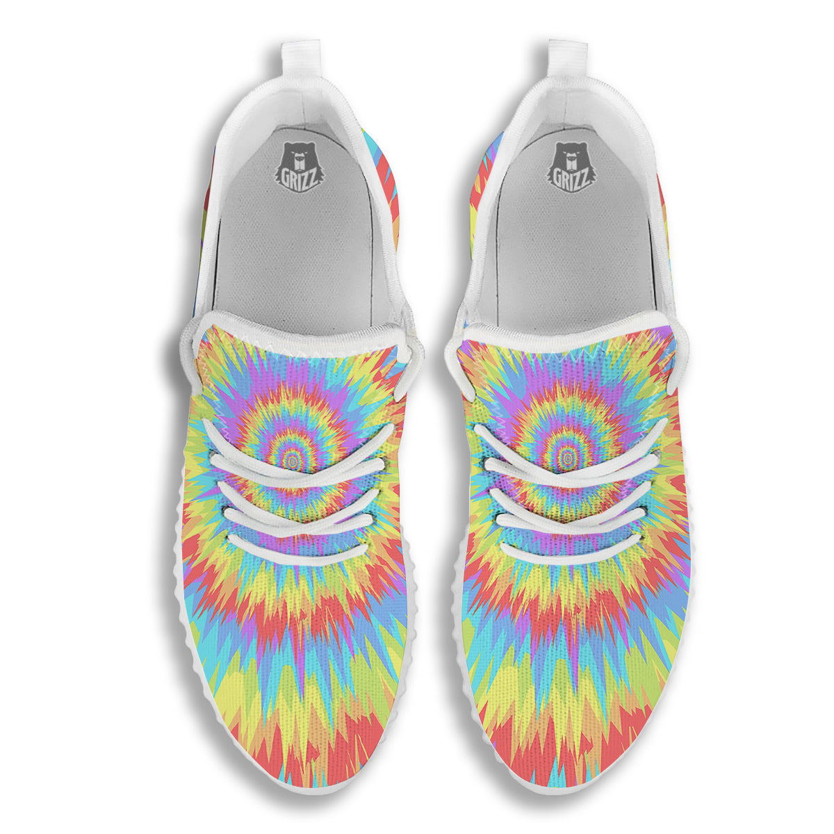 Optical Illusion Colorful Psychedelic White Walking Shoes-grizzshop