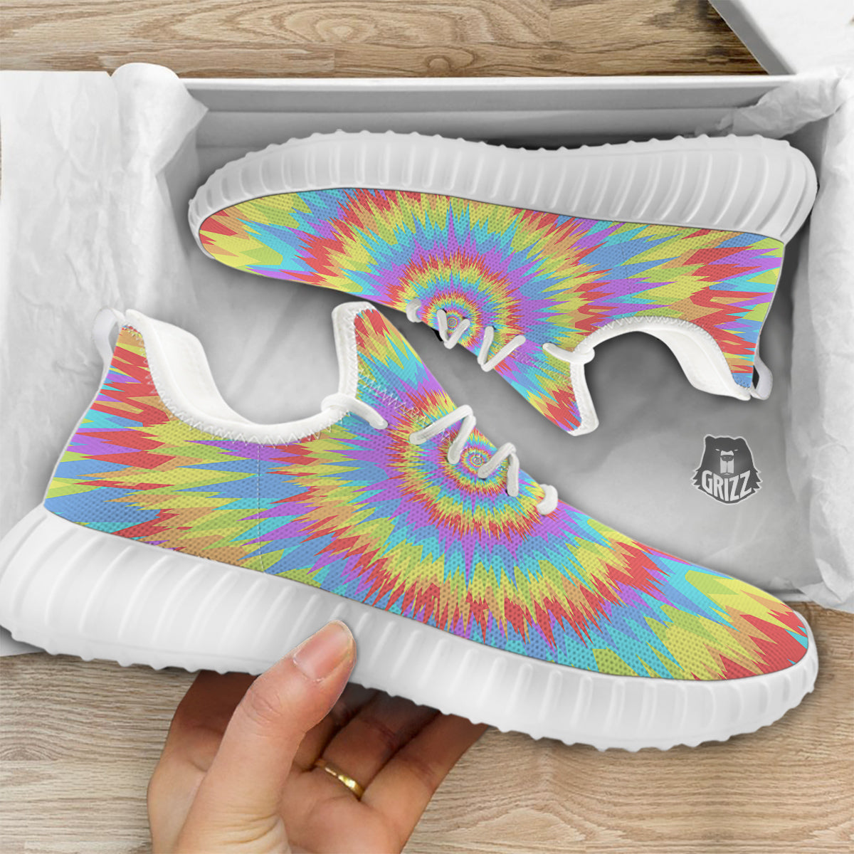 Optical Illusion Colorful Psychedelic White Walking Shoes-grizzshop